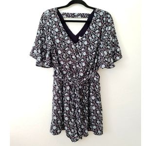 LOFT bar back v-neck flutter sleeve belted romper